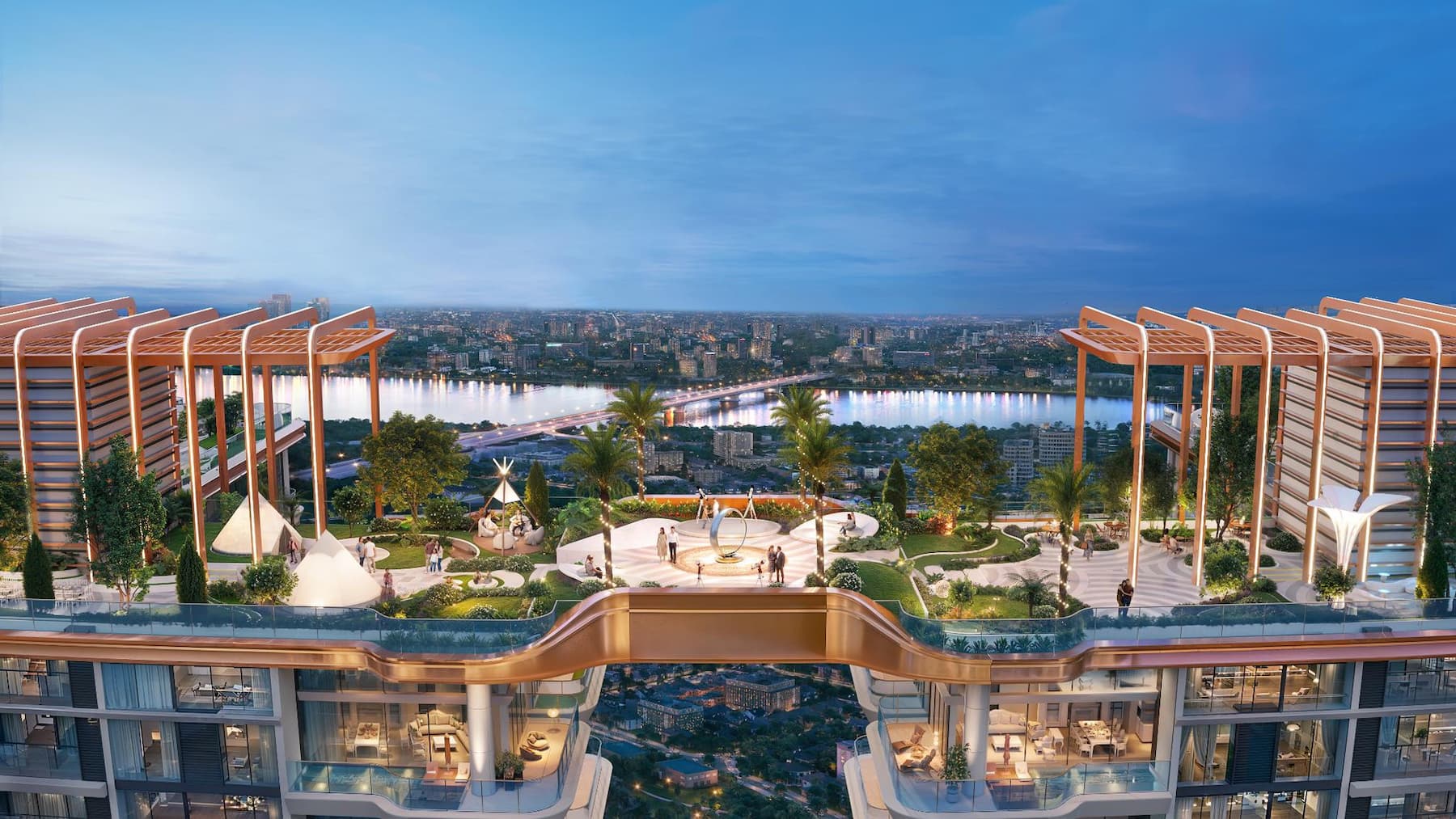 Các khu vườn và tiện ích trên cao tại Rivea Residences góp phần kiến tạo môi trường sống xanh, riêng tư 